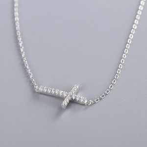 S925 sterling silver cross pendant necklace with micro pave-set cubic zirconia stones