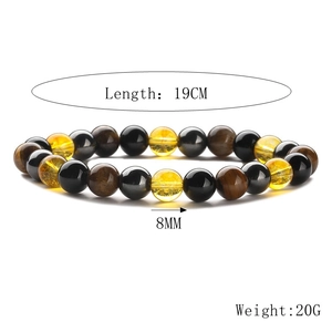 Detailed view of 8mm tiger eye and agate beaded bracelet with 19cm length specs