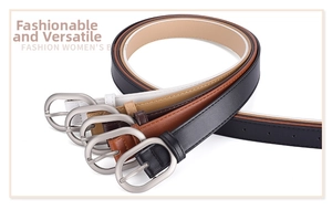 Selection of five assorted women's fashion belts with oval metal buckles in various colors
