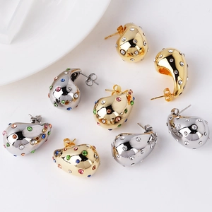 Waterdrop stud earrings with zircons and 18K gold plating in gold and silver colors