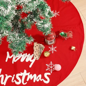 Red Christmas tree skirt with Merry Christmas embroidery and white snowflakes decor