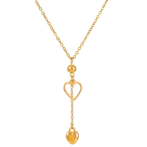 Minimalist Y-shaped gold-plated necklace with hollow and solid heart-shaped pendants