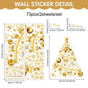 Goldene Weihnachts-Fensteraufkleber Set mit PVC Wandtattoos und 73 Teilen