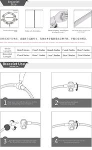 Size guide and DIY tutorial for Santa bracelet showing measurement and assembly steps