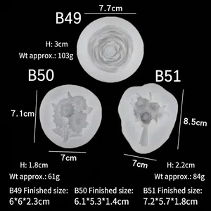 Three-style white silicone flower molds for DIY candle, soap, and resin crafts