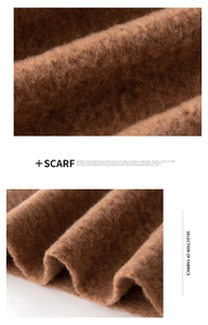 Detailed macro view of soft brown wool fabric with thick texture and fuzzy fibers