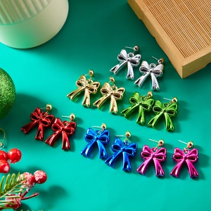 Colorful Bow Drop Earrings Resin Alloy Geometric Christmas Holiday Party Jewelry For Women Girls Chic Trendy