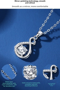 Detailed views of S925 silver infinity heart necklace with sparkling moissanite stone