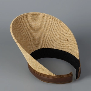 Women's summer straw visor with leather trim for sun protection and beach vacation