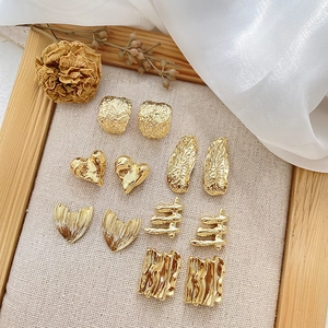 14k gold plated irregular heart and square stud earrings set with textured finish