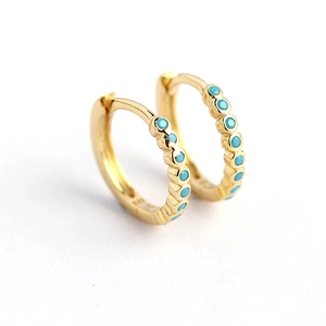 Elegant gold S925 sterling silver hoop earrings with turquoise stones in a minimalist style