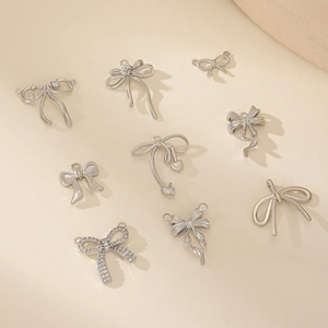 Silver metal bow charms with zircon inlay for DIY jewelry making and handmade necklaces