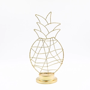 Golden hollow iron pineapple LED decorative light with metal base for home festival decor
