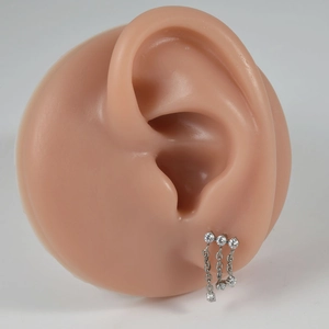 G23 titanium labret stud with silver triple chain zircon dangle on silicone ear model