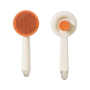 Brosse de toilettage autonettoyante pour chats, coloris orange et blanc avec picots inox