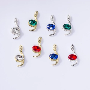Snake nail art charms with crystal rhinestones in gold and silver alloy setting