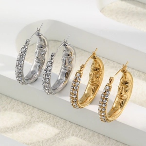 Vintage Man In The Moon Hoop Earrings Stainless Steel 18K Gold Plated Sparkling Zircon Relief Jewelry For Women