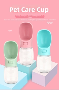 Detail view of portable pet water bottle showing the wide drinking trough and leak-proof lock