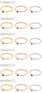 Detail view of birthstone rings in gold, rose gold, and silver finishes from Jan to June