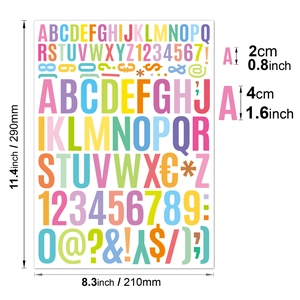 Detail view of rainbow vinyl letter and number stickers in 2cm and 4cm sizes