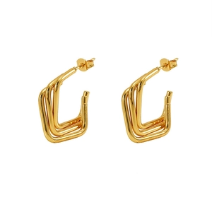 Layered 18K gold-plated stainless steel geometric hoop earrings for women