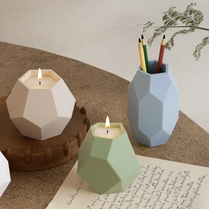 Modern hexagonal faceted silicone mold for DIY candle jars and geometric storage pots