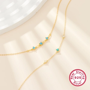 925 silver gold-plated bracelet set with turquoise and zircon on a minimalist chain