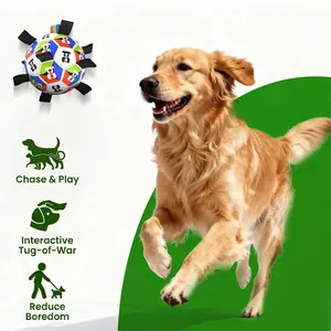 Interactive dog soccer ball with nylon grab tabs for medium large dogs playing fetch
