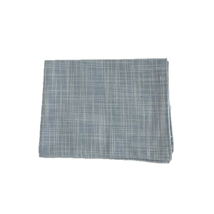 Blue and white checkered linen placemat in a folded rectangular shape for dining