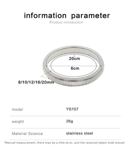 Detailed size specifications for minimalist stainless steel elastic bangles in silver
