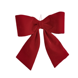 Large red velvet Christmas bow hanging ornament for festive holiday tree decoration