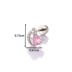 Ohrstecker mit rosa Herz-Zirkon und silbernem Halbmond mit 0.73cm x 0.67cm Maßen