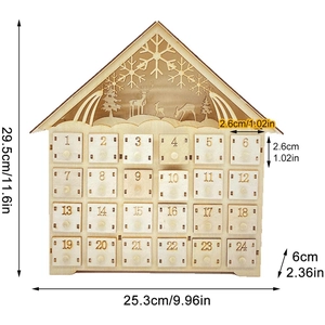 Wooden Advent Calendar House with LED Lights and 24 Countdown Drawers 29.5cm