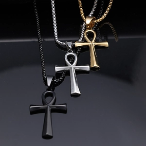 Ankh Cross Pendant Necklace Stainless Steel Egyptian Life Symbol Polished Retro Punk Jewelry For Men Women