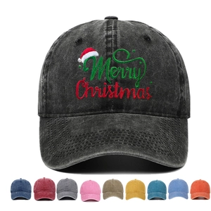 Washed distressed baseball cap with Merry Christmas embroidery and multiple color options