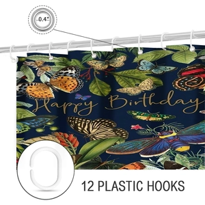 Detail of Christmas shower curtain with reinforced eyelets and 12 hanging hooks