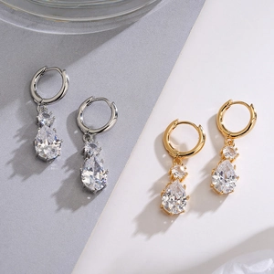 Chic geometric drop earrings with pear-cut cubic zirconia in gold and silver finishes