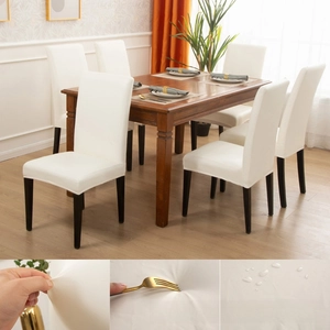 Waterproof PU leather chair cover showing high elasticity, scratch resistance and water droplets