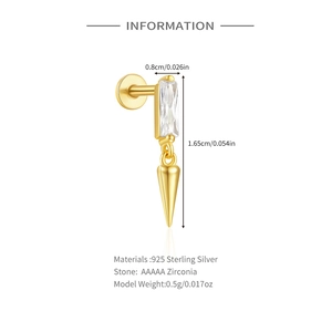 Detail of 925 sterling silver earring with AAAAA zirconia and cone pendant measurements