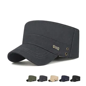 Casquette Cadet Homme Coton Twill Chapeau Militaire Plat Avec Étiquette Métal Sports Oeillets Respirants Réglable Extérieur Loisirs