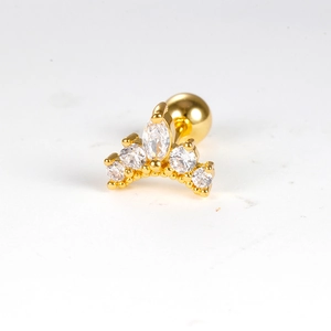 Golden crown cartilage stud earring with micro-paved cubic zirconia and screw ball back