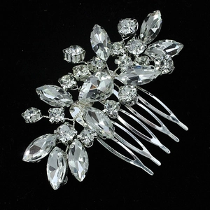Exquisite silver bridal hair comb set with sparkling marquise and round rhinestones