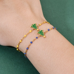 Christmas tree charm bracelet set with colorful beads and gold stainless steel chain