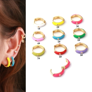 Candy Color Enamel Huggie Hoop Earrings For Women Copper Metal With Zircon Neon Oil Drip Summer Jewelry Single
