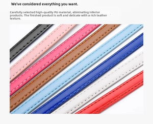 Close-up of PU leather belt texture and stitching detail in multiple candy colors
