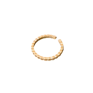 Minimalist gold plated open ring featuring textured circular pattern and wavy edges