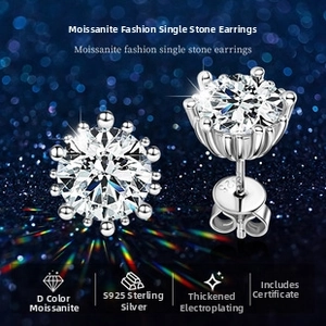 Detailed macro view of S925 sterling silver moissanite studs with 6-prong setting