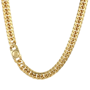 Collier gourmette pour homme en acier inoxydable doré poli avec un fermoir carré élégant