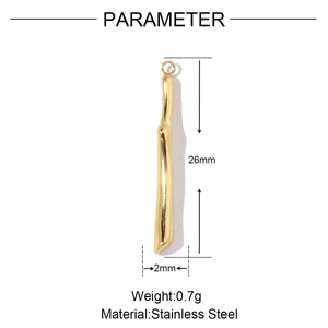 Detail view of a 26mm gold stainless steel bar pendant with size and weight parameters