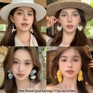 French Style Flower Tassel Dangle Earrings For Women With 925 Sterling Silver Earring Post Copper Floral Tulle Jewelry